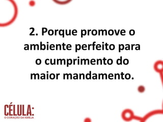 2. Porque promove o
ambiente perfeito para
o cumprimento do
maior mandamento.
 