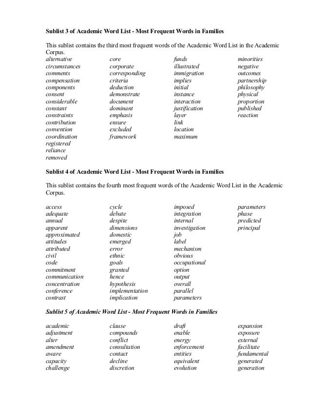 academic word list pdf with meaning