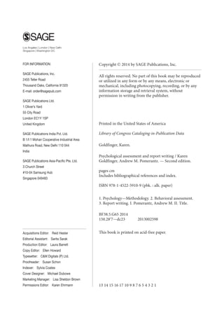 Psychological Assessment And Report Writing Second Edition Goldfinger | PDF