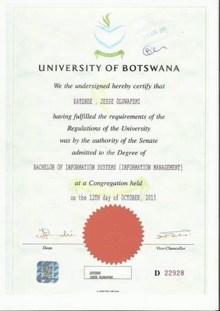 UB  Certificate  Jesse Katende