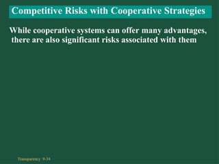 While cooperative systems can offer many advantages,
there are also significant risks associated with them
Competitive Risks with Cooperative Strategies
Transparency 9-34
 