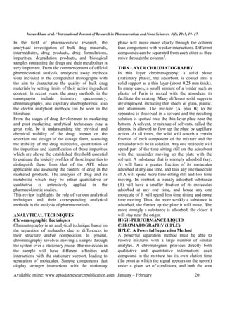 ANALYTICAL TECHNIQUES (CHROMATOGRAPHY, SPECTROSCOPY, ELECTROPHOROSIS) IN PHARMACEUTICAL ANALYSIS A REVIEW