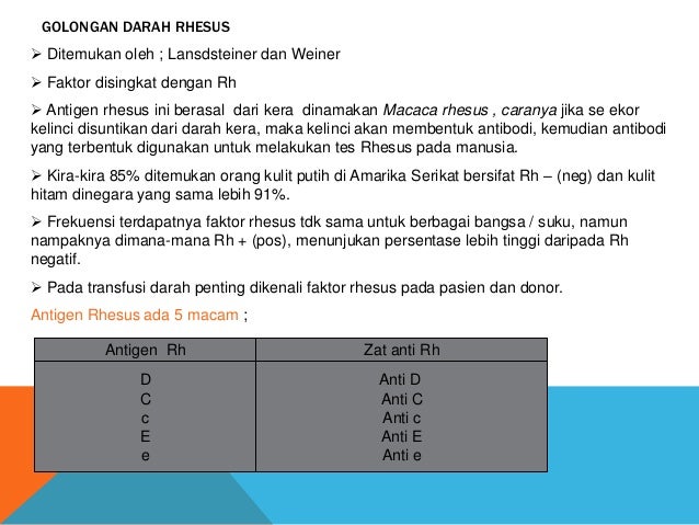 Sistem penggolongan darah dan pemeriksaan laboratorium 