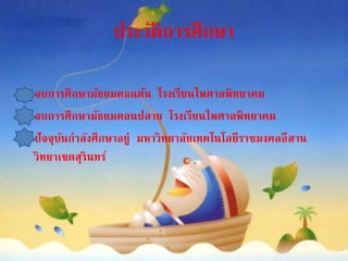 ประวัติการศึกษา 
จบการศึกษามัธยมตอนต้น โรงเรียนไพศาลพิทยาคม 
จบการศึกษามัธยมตอนปลาย โรงเรียนไพศาลพิทยาคม 
ปัจจุบันกาลังศึกษาอยู่ มหาวิทยาลัยเทคโนโลยีราชมงคลอีสาน 
วิทยาเขตสุรินทร์ 
 