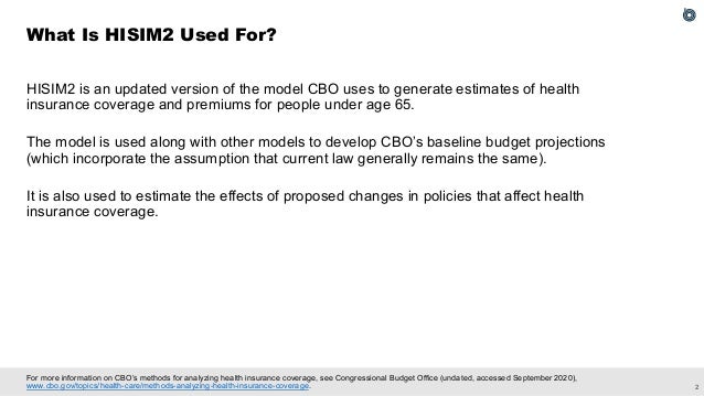 HISIM2: The Health Insurance Simulation Model Used in Preparing CBO’s July 2021 Baseline Budget Projections Slide 3