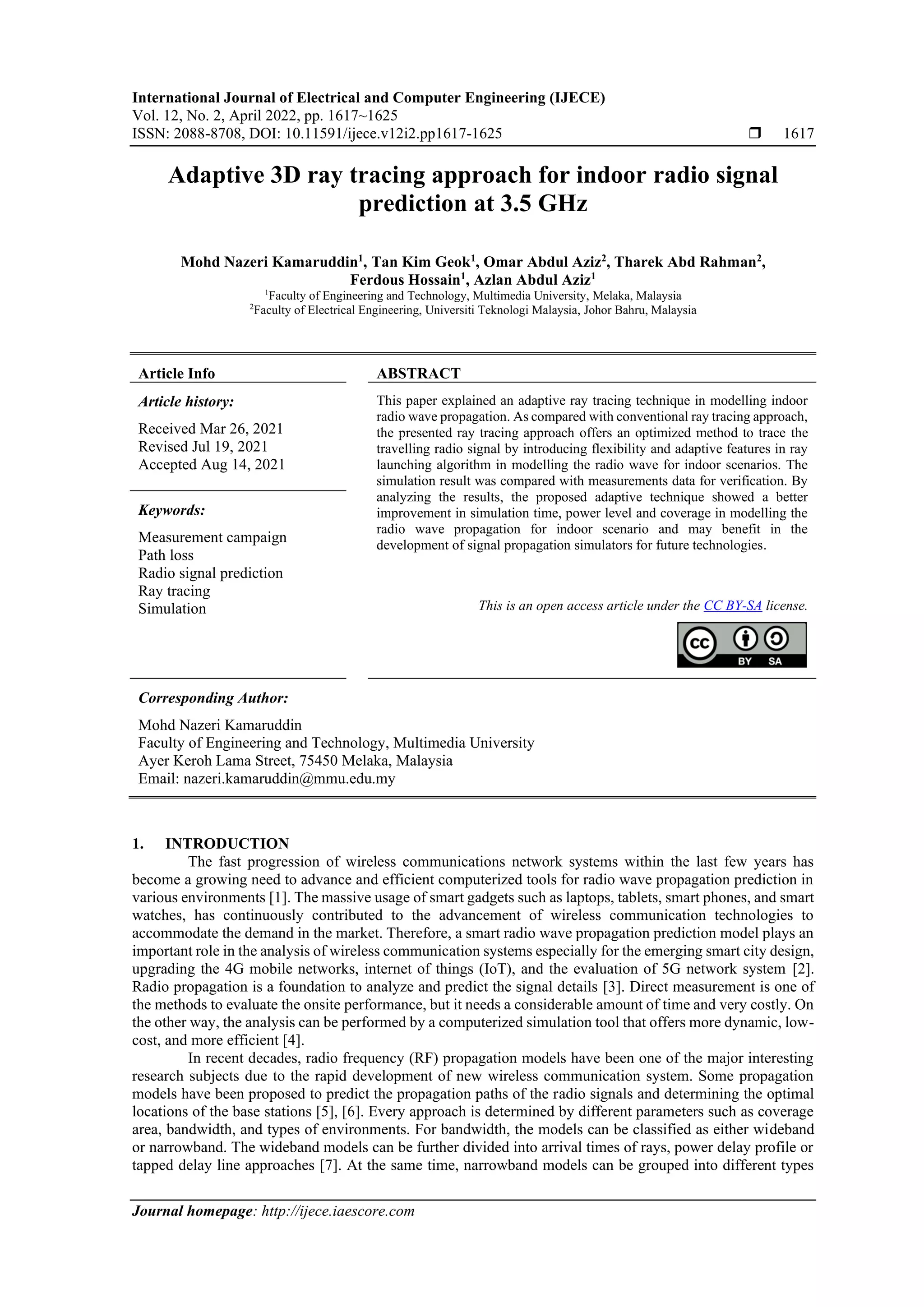 Adaptive 3D ray tracing approach for indoor radio signal prediction at ...
