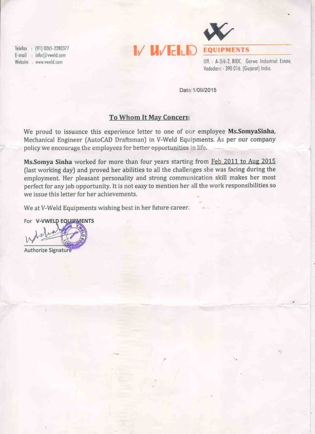 Experience Letter V Weld PDF