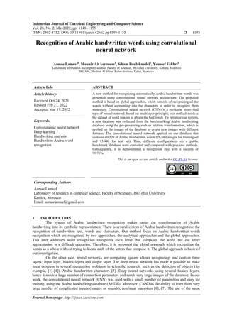 Recognition of Arabic handwritten words using convolutional neural ...