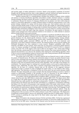 Financial sentiment analysis of tweets based on deep learning approach ...