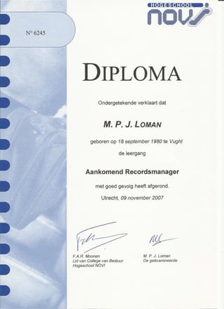 Novi Diploma Aankomend Records Manager forside