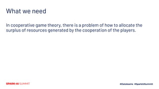 What we need
In cooperative game theory, there is a problem of how to allocate the
surplus of resources generated by the cooperation of the players.
 