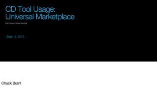 Chuck Brant
Sept 11, 2015
CD Tool Usage: 
Universal Marketplace

PaaS+	
  Cloudant	
  +	
  NodeJS	
  Rendering	
  
847.722.7566	
  
847.722.7566	
  
847.722.7566	
  
847.722.7566	
  
 