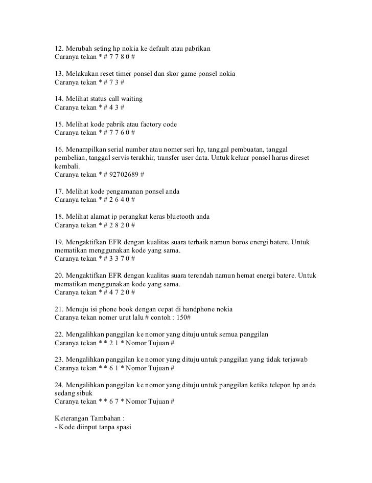 Kode reset ulang hp nokia