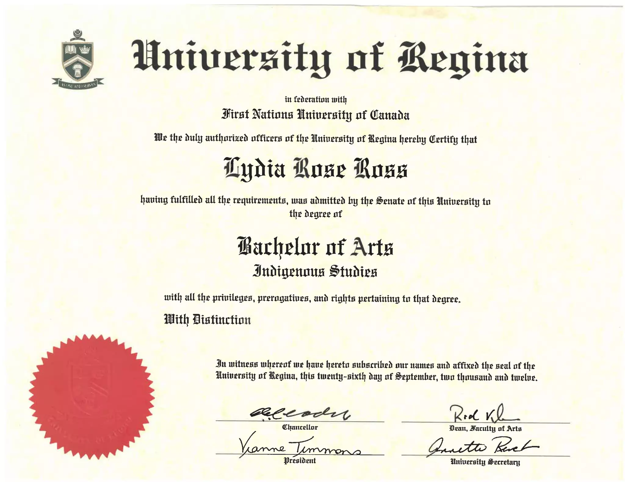 FNUniv Arts Degree with Distinction