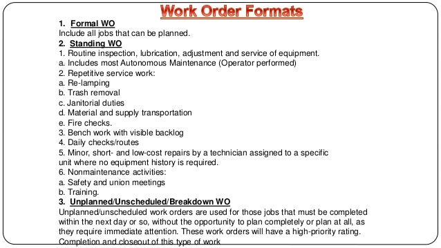 maintenance work order daily work order