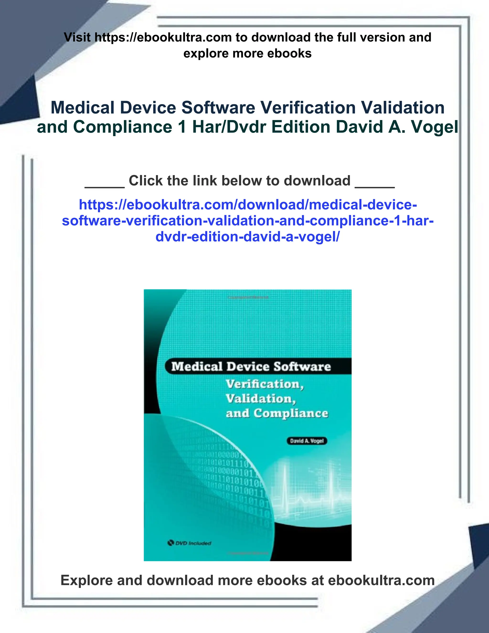 Medical Device Software Verification Validation and Compliance 1 Har ...