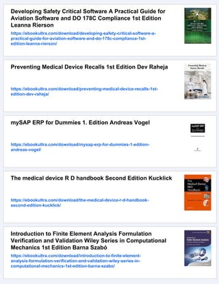 Medical Device Software Verification Validation and Compliance 1 Har ...