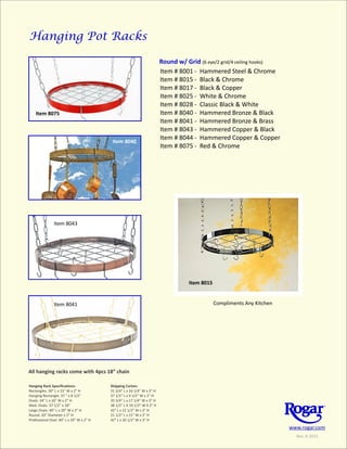 Rack à Casseroles ROGAR R-4701, Acier Martelé, Neuf Sans Boîte