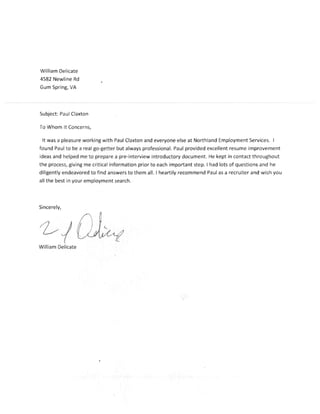 Recommendation Letter from William Delicate 2