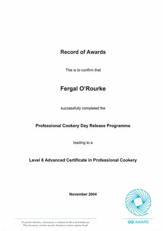 Professioal Cookery Certifacte