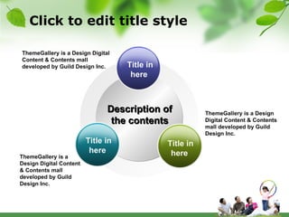 Click to edit title style Description of the contents ThemeGallery is a Design Digital Content & Contents mall developed by Guild Design Inc. ThemeGallery is a Design Digital Content & Contents mall developed by Guild Design Inc. ThemeGallery is a Design Digital Content & Contents mall developed by Guild Design Inc. Title in here Title in here Title in here 