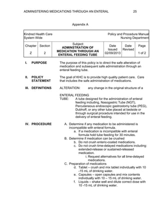 Administering Medications Through an Enteral Feeding Tube Safely | PDF