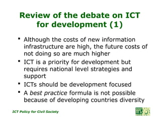 Ict Policy Development ICT for Development (ICT4D) : training guide | PPT