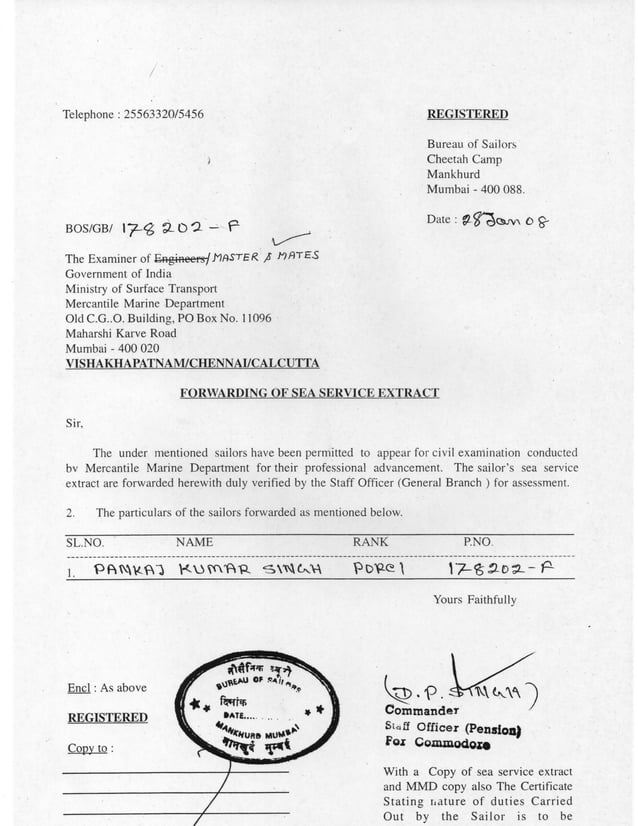 Sea Service Formular Sea service extract | PDF