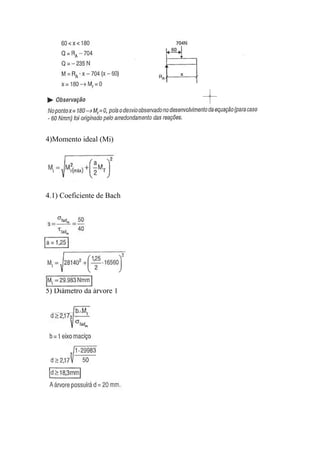 4)Momento ideal (Mi)




4.1) Coeficiente de Bach




5) Diâmetro da árvore 1
 