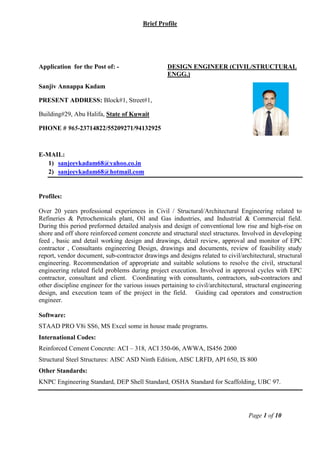 Brief Profile Sanjeev Kadam - 2016 | PDF