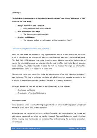 Mining Projects One Notes Mine Engineering project | DOCX
