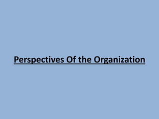 Perspectives Of the Organization
 