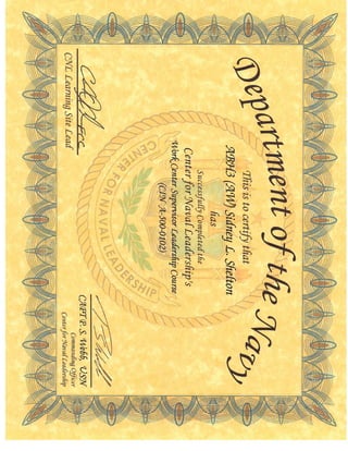 Certificate - Center for Naval Leadership's WCS Leadership Course