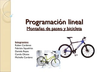 Programación lineal Montañas de paseo y bicicleta Integrantes: Ruben Cardenas Fabrizio Squadrito Daniela Reyes Camila Olcese Michelle Cordano 