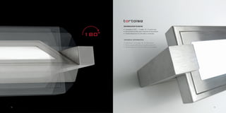 180°
INFORMAZIONITECNICHE
• Lampada al LED 1 - 3 watts, 15 - 21 punti luce
• Alimentazione 220 volts o tramite kit fotovoltaico
• Trasformatore da 12 a 24 volts c.c.(incluso)
TECHNICAL INFORMATION
• LED lamp 1 to 3 watts, 15 - 21 light points
• Power supply 220 volts or by photovoltaic kit
• Transformer from 12 to 24 volts d.c. (included)
tortoise
1918
 