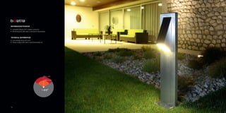 120°
100% L 120
50% L 160
INFORMAZIONITECNICHE
• Lampada attacco E27 a basso consumo
• Alimentazione 220 volts o tramite kit fotovoltaico
TECHNICAL INFORMATION
• Low energy lamp E27 joint
• Power supply 220 volts or by photovoltaic kit
beetle
1110
 