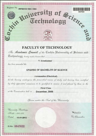 Arun BSc Certificate