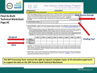 Final As-Built
Technical Worksheet
Page #2
Designed
Ideal
The SRP Processing Team reserves the right to request complete copies of all estimation paperwork
to support the data on the SRP Final As-Built Technical Worksheet.
Solar Access Average
Shading Tool
 