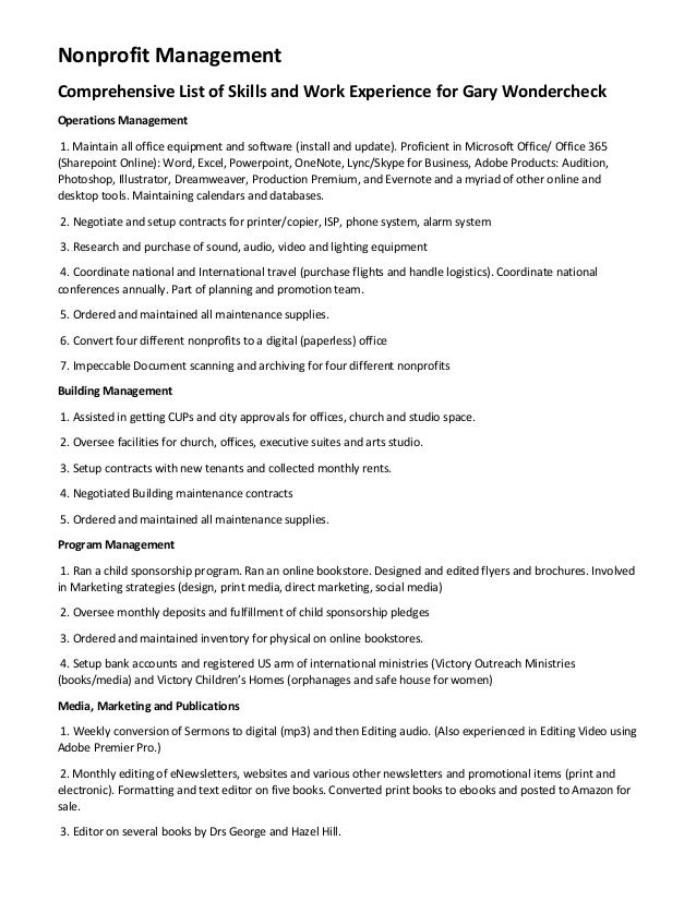 working skills list