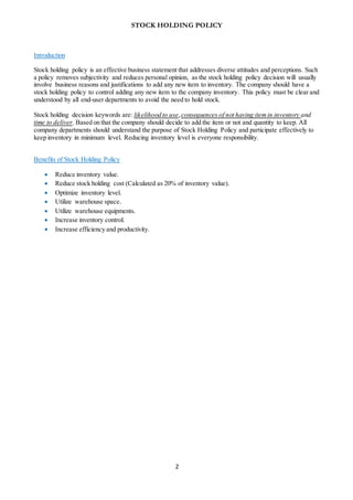 Stock Policy Stock holding policy | DOCX