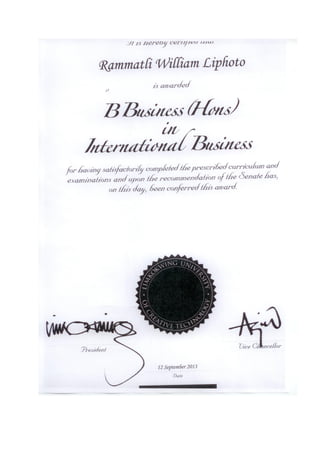 UNIVERSITY B BUS (HONS) IN INTERNATIONAL BUSINESS RW LIPHOTO