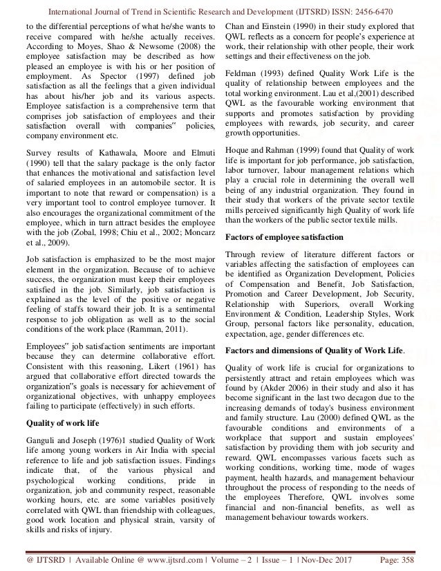 Employee Satisfaction And Quality Of Work Life A Review Of Literature