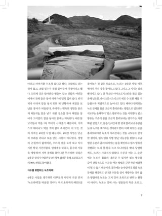 9
풀어놓은 것 같은 모습으로, 녹조는 4대강 사업 이후
해마다 우리 강을 찾아오고 있다. 그리고그시기는점점
빨라지고 있다. 간 독소인 마이크로시스틴을 품고 있는
유해 남조류, 마이크로시스티스의 세포 수 또한 해를 거
듭할수록 폭발적으로 늘어나고 있다. 해마다 반복되는
녹조 문제를 물을 조금씩 흘려보내는 방법으로 덮으려던
국토부는올해부터 ‘펄스 방류’라는 것을 시작했다. 펄스
방류는 기존의 물을 조금씩 흘려보내는 방식과는 차별
화된 방법으로, 물을 단시간에 한 번에 흘려보내 유량을
늘려 녹조를 제거하는 것이라고 한다. 어찌 되었든 물을
흘려보내야만 녹조가 사라진다는 것을 국토부도 인정
한 셈이다. 펄스 방류 시행 첫날, 낙동강을 찾았다. 조금
열린 수문과 흘러 내려가는 물을 확인하고 펄스 방류가
진행되는 보의 상·하류 녹조 모니터링을 했다. 당연하
게도, 녹조는 사라지지 않았다. 수문을 여는 그 순간
에는 녹조가 휩쓸려 내려갈 수 있지만 펄스 방류와
같이 간헐적으로 수문을 여는 방법은 근본적인 해결책
이 될 수 없기 때문이다. 결국에는눈속임이다.정말녹조
문제를 해결하고 싶다면 수문을 상시 개방하는 것이 옳
은 방법이다. 녹조는 그저 강이 초록으로 변하는 현상
이 아니다. 녹조는 강에 사는 생물들의 목을 조르고,
마라고 이야기할 수조차 없다고 했다. 조업해도 남는
것이 없고, 조업 일수가 점점 줄어들어 걱정이라고 했
다. 도대체 강은 얼마만큼 병들어 있는 것일까. 어민들
에게서 전해 들은 붕어 이야기에 덜컥 겁이 났다. 번식
처가 사라져 알을 낳지 못한 채 당황하며 계절을 보
냈을 붕어가 떠올랐다. 죽어가는 뱃속의 생명을 품은
채 허둥지둥, 알을 낳기 위한 장소를 찾아 헤맸을 붕
어가 그려졌다. 알을 낳아도 문제는 계속된다. 어린 물
고기들이 먹을 1차 먹이가 사라졌기 때문이다. 가까
스로 태어나도 먹을 것이 없어 죽어간다. 이 모든 것
의 시작은 4대강 사업 때문이다. 4대강 사업은 단순
히 모래를 퍼내고 보를 만든 사업이 아니었다. 생명
의 근원부터 없애버린, 우리의 강을 토막 내고 익사
시킨 학살 사건이었다. 생태계를 살리고, 홍수와 가뭄
을 예방하며 지역 경제를 살린다던 무자비한 삽질은
4대강 살리기사업완공4년차에접어든올해,토종물고기
의90%전멸로돌아왔다.
식수를 위협하는 녹조라떼
4대강 사업을 생각하면 대부분의 사람이 가장 먼저
‘녹조라떼’를 떠올릴 것이다. 마치 초록색의 페인트를
 