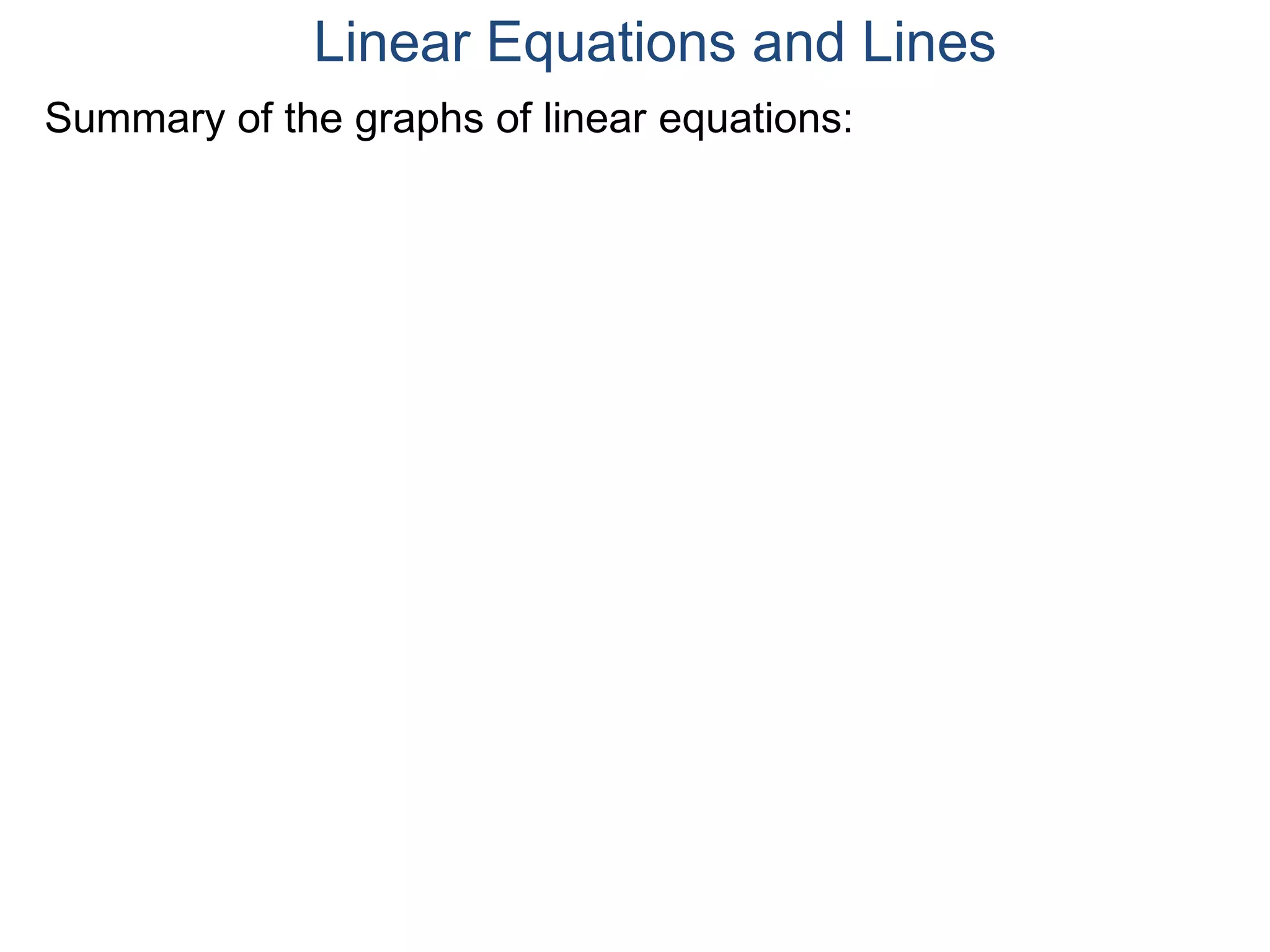 Summary of the graphs of linear equations:
Linear Equations and Lines
 