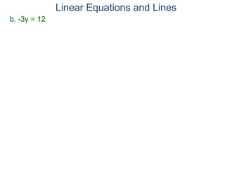 b. -3y = 12
Linear Equations and Lines
 