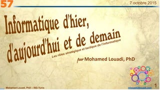 Mohamed Louadi, PhD – ISG-Tunis mlouadi@louadi.com
1Mohamed Louadi, PhD – ISG-Tunis mlouadi@louadi.com
1Mohamed Louadi, PhD – ISG-Tunis mlouadi@louadi.com
1
7 octobre 2015
par Mohamed Louadi, PhD
 