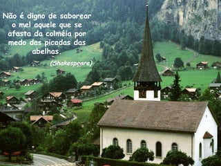 Não é digno de saborear o mel aquele que se afasta da colméia por medo das picadas das abelhas. (Shakespeare) 