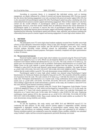 The influence of perceive teacher support on high school students ...