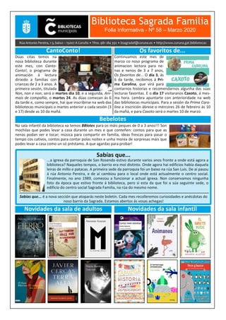 Boletín Informativo de marzo 2020 da Biblioteca Sagrada Familia da Coruña