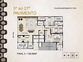 5º ao 27º
PAVIMENTO
PLANTAAPARTAMENTO TIPO
FINAL 3 • 138,96M²
 